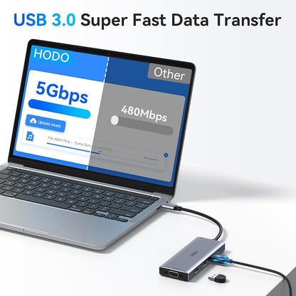 HODO USB C Docking Station Dual Monitor Adapter for Dell HP, Laptop Docking Station 3 Monitors Quad Display USB C Hub Dongle to 2 HDMI 4K,DP 8K,VGA,4 USB,PD, Thunderbolt Dock Type C Adapter for Lenovo