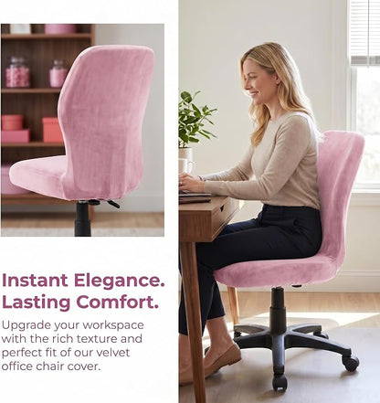 Deisy Dee Velvet Stretch Armless Office Chair Covers - Colorful Stretch Slipcover for Desk Chairs (Pink)