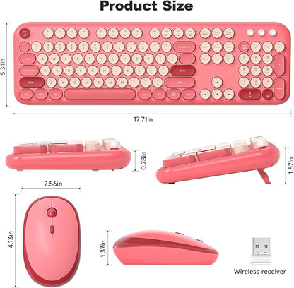 KNOWSQT Wireless Keyboard and Mouse Combo - Lovely Red 2.4G Full-Sized Colorful Keyboards, Round Keycap USB Dongle Plug Play Cute Keyboards for Windows, Laptop, PC, Desktop, Mac