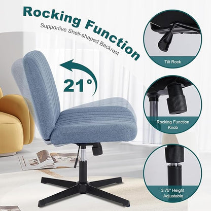 OLIXIS Criss Cross Legged Chairs Armless No Wheels Wide Seat Height Adjustable Swivel Padded Fabric Home Office Desk Seating for Bedroom, Student, Study Room