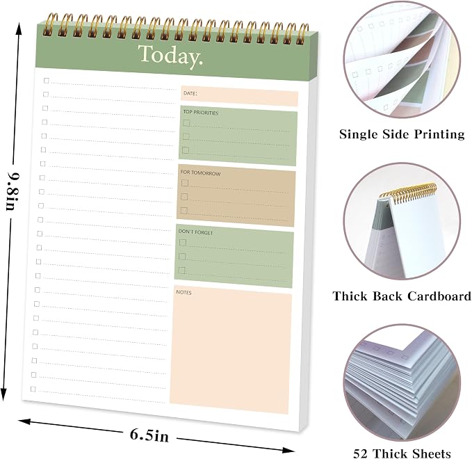 To Do List Notepad - Daily Planner Notepad Undated 52 Sheets Tear Off, 6.5" x 9.8" Checklist Productivity Organizer with Hourly Schedule for Tasks (Dark green)
