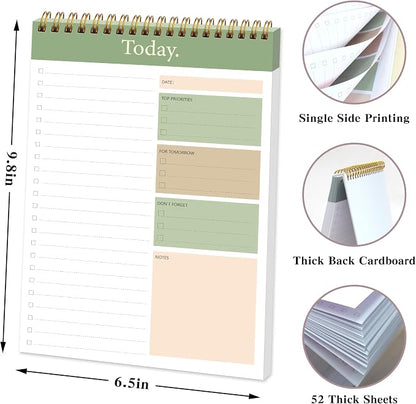 To Do List Notepad - Daily Planner Notepad Undated 52 Sheets Tear Off, 6.5" x 9.8" Checklist Productivity Organizer with Hourly Schedule for Tasks (Dark green)