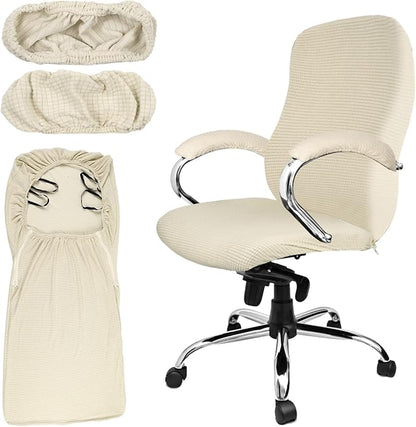 Tatuo 3 Pcs Computer Office Chair Cover Universal Rotating Chair Slipcovers Protector Removable Washable Office Armrest Covers with Zipper for High Back Seat Backrest(L,Waffle,Faint Yellow)