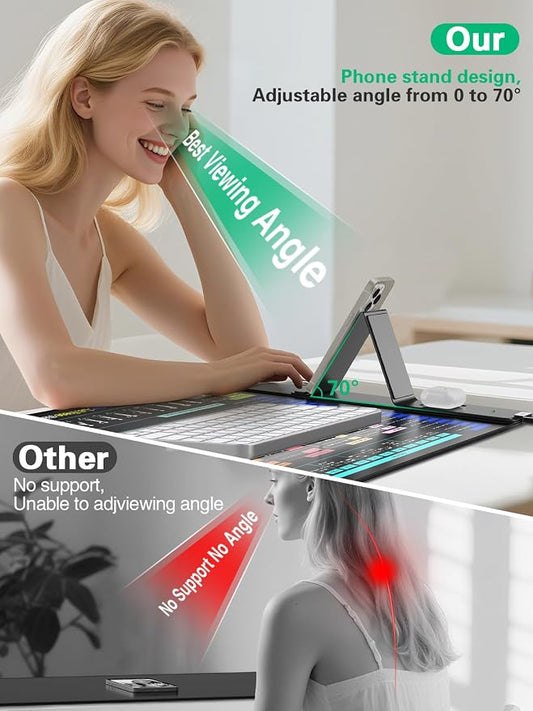 Mouse Pad with Foldable Phone Holder, Wireless Charging Desk Mat 31.5x15.75 Mousepad with Superior Micro-Weave Cloth Non-Slip Waterproof Desk Pad