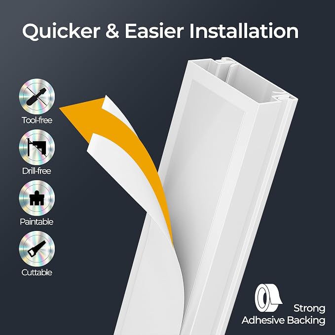 Cord Hider Kit, 113.4in Cord Covers for 2-4 Wires on Wall, Self-Adhesive Cable Hider Wire Covers for Cords on Wall, Paintable Cable Cover Raceway, Cord Hider for Walls Mount Tv, W0.95 H0.55in, White