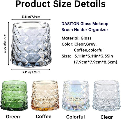 DASITON Glass Makeup Brush Holder Organizer, Diamond Pattern Cosmetic Storage Cup, Makeup Organizer for Vanity, Bathroom Countertop Toothbrush Holder, Desk Pen Pencil Holder (Grey)