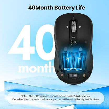 Wireless Bluetooth Mouse, 3-Device Multi-Mode (USB + 2 Bluetooth), 4-Way Metal Scroll Wheel, Adjustable DPI, Silent Click, Long Battery Life, Ergonomic Mouse for Laptop, PC, Mac, iPad (Black, 9)