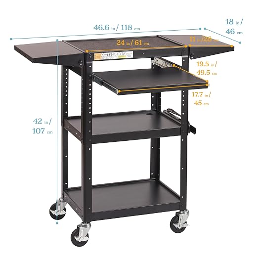 ECR4Kids Mobile AV Presentation Media Cart Stand with Drop Leaves, Technology Trolley, Black