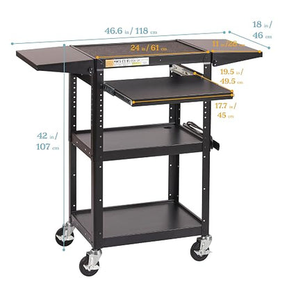 ECR4Kids Mobile AV Presentation Media Cart Stand with Drop Leaves, Technology Trolley, Black