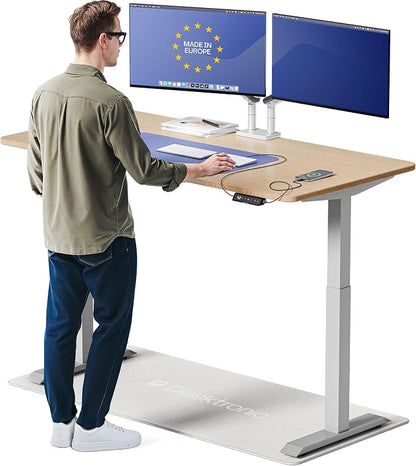Desktronic HomeOne Standing Desk 60x30 — Ergonomic Sit Stand Home Office Desk, Made in Europe, Electric Dual Motor Height Adjustable, USB & USB-C Charging, Wobble-Free, Touchscreen, 3 Memory Presets