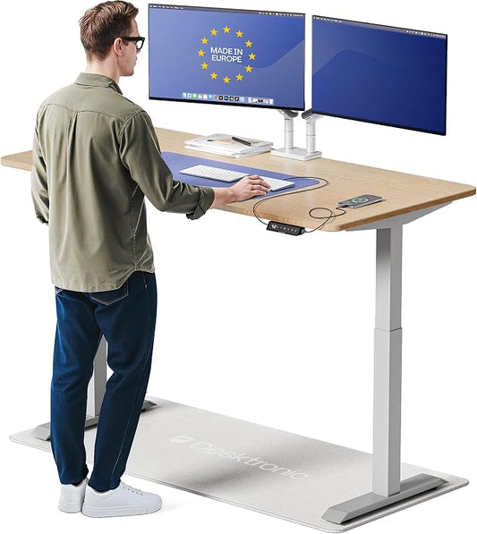 Desktronic HomeOne Standing Desk 60x30 — Ergonomic Sit Stand Home Office Desk, Made in Europe, Electric Dual Motor Height Adjustable, USB & USB-C Charging, Wobble-Free, Touchscreen, 3 Memory Presets