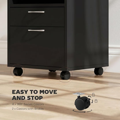 HOMCOM Mobile Storage Cabinet Organizer with Drawer and Cabinet, Printer Stand with Castors, Black
