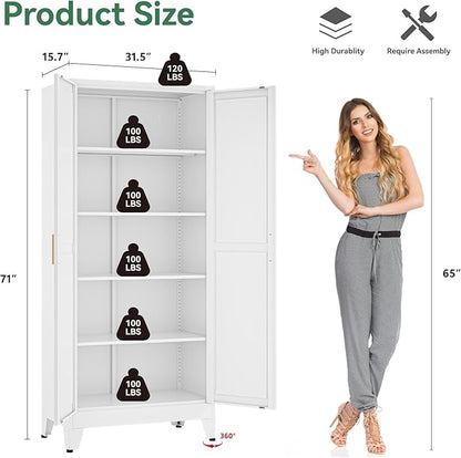 Bevivog Metal Kitchen Pantry Cupboard Cabinet, 71" White Storage Cabinets with 2 Doors and 4 Adjustable Shelves for Kitchen/Home Office/Dining Room/Living Room