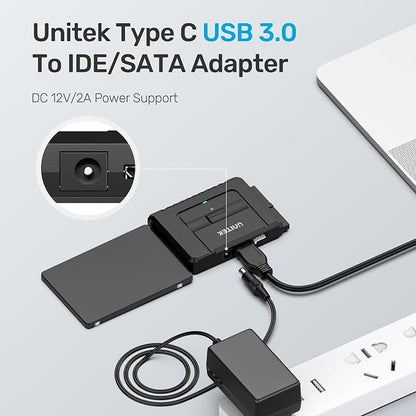 Unitek USB C to IDE and SATA Converter External Hard Drive Adapter Kit for Universal 2.5/3.5 HDD/SSD Hard Drive Disk, One Touch Backup Function, Included 12V/2A Power Adapter