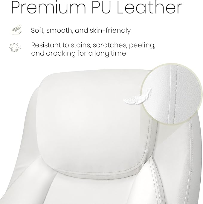NEO Chair High Back Office Desk Chair for Computer Garming Ergonomic Executive Chair with Comfy Lumbar Support Flip-up Arms Height Adjustable Swivel (Leather White)