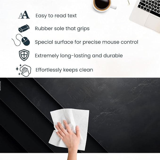Black Stone Mouse Pad – Extra Large Desk Mat for Keyboard and Mouse | Minimalist Gaming Mouse Pad, Laptop Desk Mat, Non-Slip Rubber Base, Modern Workspace Accessory