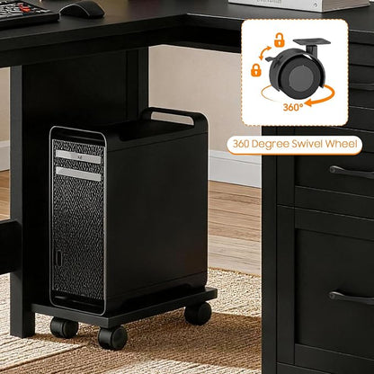 Vabches 61”Farmhouse L Shaped Executive Desk with File Drawers, Corner Computer Desk with Mobile CPU Stand, Wood Writing Computer Desk for Work, Study.Pure Black