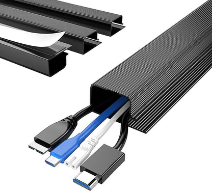 Delamu 4 Pack Cord Organizers for Desks, 62.8in Cable Organizer Cable Management Under Desk, Self Adhesive Wire Management Raceway, Desk Organizers and Accessories for Office&Home Organization, Black