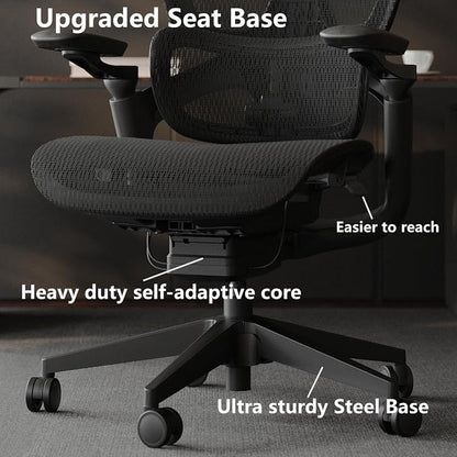 Ergonomic Office Chair, Big and Tall Home Desk Chair with Adjustable 3D Lumbar Support, 5D Armrest, 4D armrests, Mesh Computer Chair,90-130°Tilt, Model Zen (All Black)
