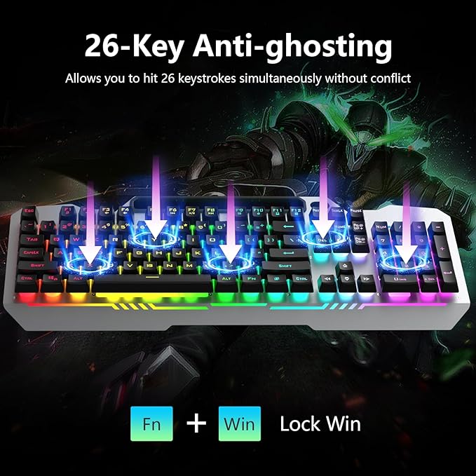 AULA Gaming Keyboard and Mouse,Wired 104-Key Mouse and Keyboard Combo Metal | Full Size Computer Keyboards with Number Pad,New Update Version,RGB Backlit Anti-Ghosting PC Keyboard for Laptop WinXP/7/8/10