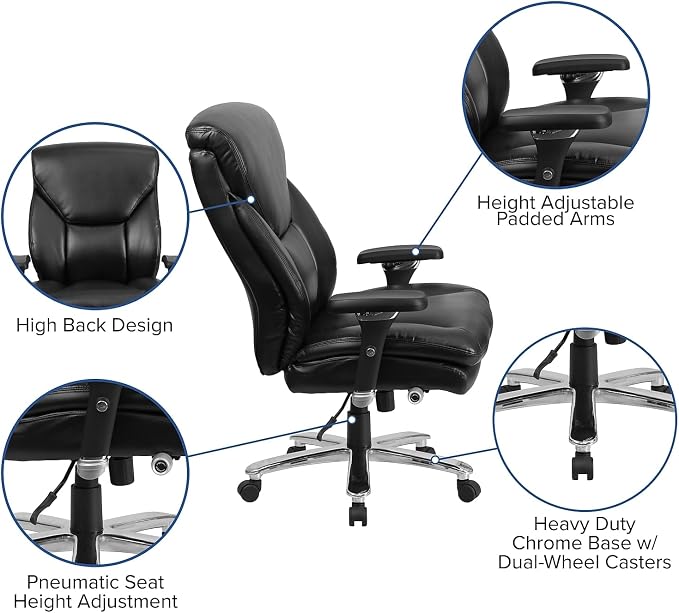 Flash Furniture HERCULES Series 24/7 Intensive Use Big & Tall 400 lb. Rated Black LeatherSoft Ergonomic Office Chair with Lumbar Knob