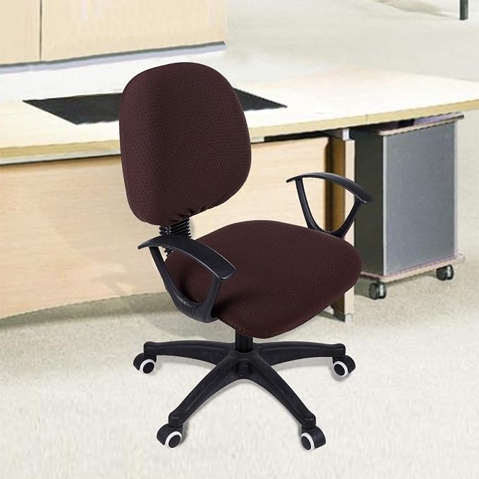 Smiry Stretch Jacquard Office Computer Chair Covers, Removable Washable Universal Desk Rotating Chair Slipcovers Protector, Seat + Backrest Cover, Chocolate