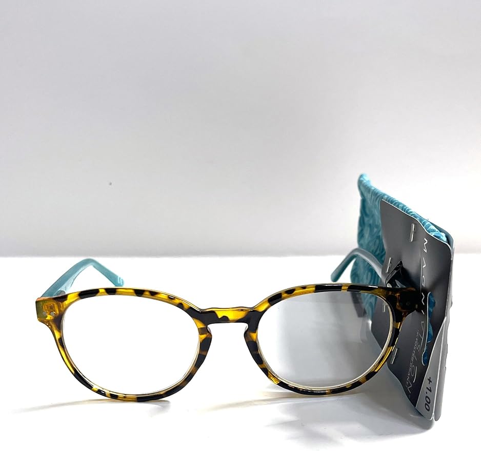 Foster Grant Magnivision Reading Glasses Bryn light Havana tortoise teal round 1.00