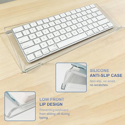Acrylic Tilted Computer Keyboard Stand Holder, Gecnroi 16.9" x 5.7" Keyboard Riser with Silicone Anti-Slip Strip, Keyboard Tray for Easy Ergonomic Typing for Office Desk, Home, School (Clear)