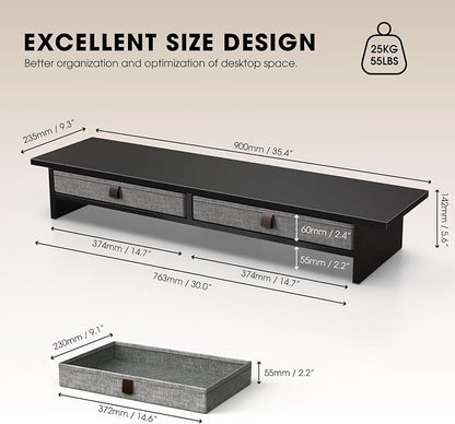 Fenge Monitor Stand with Drawer, 2 Tiers Dual Monitor Riser for Desk, 35 Inch Computer Stand for 2 Monitors, Desk Shelf for Home, Office, Laptop, PC, TV, Printer