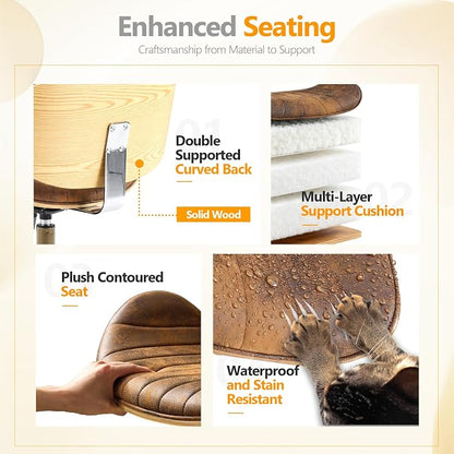 VINGLI Wide Comfotable Swivel Home Office Chair with Wood-Grain Curved Shell,Ergomomic Mid-Back Padded Armless Modern Desk Chair with Wheels,Height Adjustable for Computer,Task,Work,Microfiber,Rustic