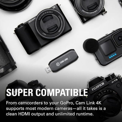 Elgato Cam Link 4K Capture Card for DSLR, Camcorder, Action Cam | HDMI to USB 3.0, Stream in 1080p60 or 4K30/60, Ultra-low latency, Works with OBS, Zoom, Discord, PC/Mac/iPad compatible