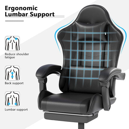 OS MOTOR Gaming Chair with Headrest and Lumbar Support, Ergonomic High Back Office Chair, Racing Style Executive Computer Desk Chair, Leather Adjustable Swivel Task Chair for Home Office (Black)