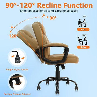 CLATINA Leather Office Executive Chair with Lumbar Support and Padded Armrestes, Swivel Rolling Ergonomic Mid Back Computer Task Desk Chair for Home, Conference, Waiting Room, Brown, 8 Pack