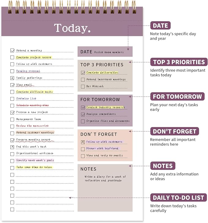 104 Pgs To Do List Notepad, 52 Undated Sheets Duplex-printed Daily Planner For Work Home School Office Desk Accessories Supplies & Goal Setting Tasks -Purple