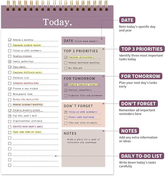 104 Pgs To Do List Notepad, 52 Undated Sheets Duplex-printed Daily Planner For Work Home School Office Desk Accessories Supplies & Goal Setting Tasks -Purple