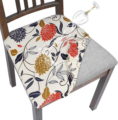 SearchI Water Repellent Seat Covers for Dining Chairs, 6 Pack Jacquard Stretch Dining Room Chair Seat Covers, Kitchen Chair Seat Covers Protectors(Orange Flower)