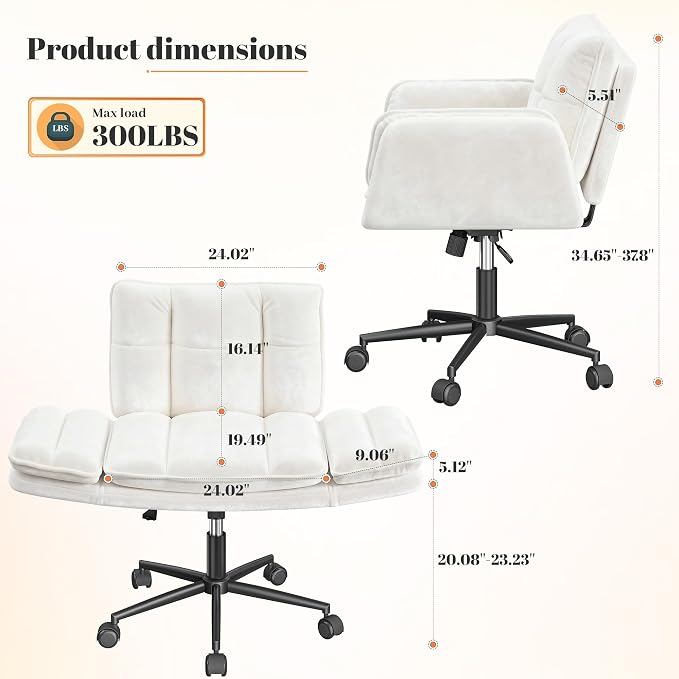 DurayLoly Criss Cross Chair with Flip-Up Arms & Swivel Wheels, Cross Legged Chair with Adjustable Height Comfortable Wide Seat Reclining Computer Office Desk Chairs for Home Office, Make Up, Bed Room