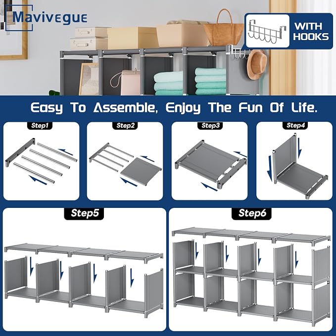 Mavivegue 20 Cube Storage Organizer Bookshelf, Grey | DIY Bookcase, Metal Cube Construction, Tall Design, Closet Storage Organizer