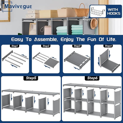 Mavivegue Book Shelf, 16 Cube Storage Organizer, DIY Bookcase, Metal Cube Bookshelf,Tall Book case for Bedroom, Living Room,Office,Closet Storage Organizer, Grey Cubicle Storage Rack