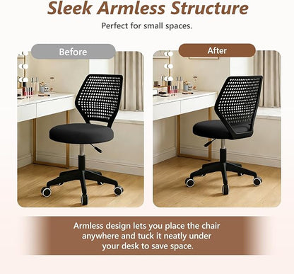 Small Office Chair with Wheels, Armless Desk Chair Height Adjustable Swivel Rolling Task Chair Breathable Mesh Ergonomic Computer Work Chair for Adult, Black