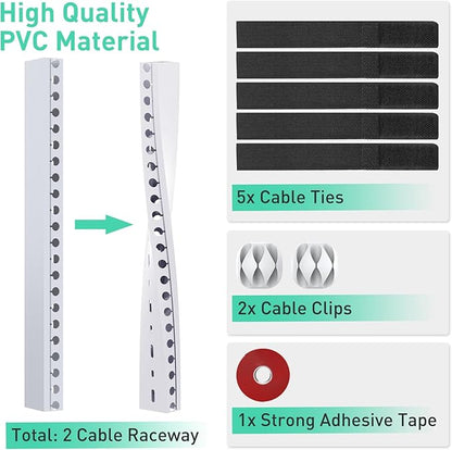 ENONCI Updated White Cable Raceway Kit, 155（10x15.5） inch Open Slot Wire Covers for Cords, Cable Management System to Hide Under Desk/TV/Computer/Net/Power Cords(Pack 10)
