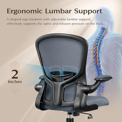 FelixKing Office Desk Chairs, Ergonomic PC Desk Chair with Wheels, Adjustable Lumbar Support and Height, Swivel Computer Chair with Flip-up Armrests, Ergo Mesh Backrest for Working(Dark Gray)