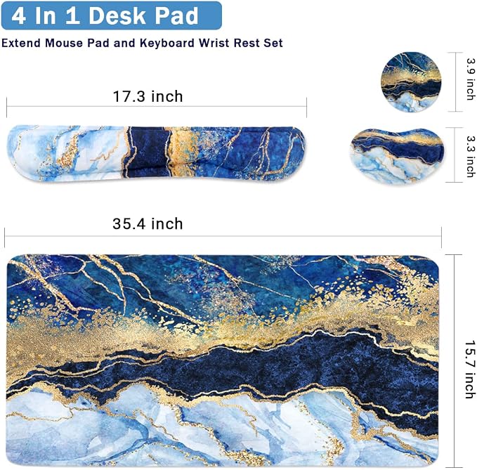 Ergonomic Large Mouse Pad and Keyboard Wrist Rest, Desk Pad for Keyboard and Mouse, 4-in-1 Large Gaming Mouse Pad with Wrist Support - Light Blue