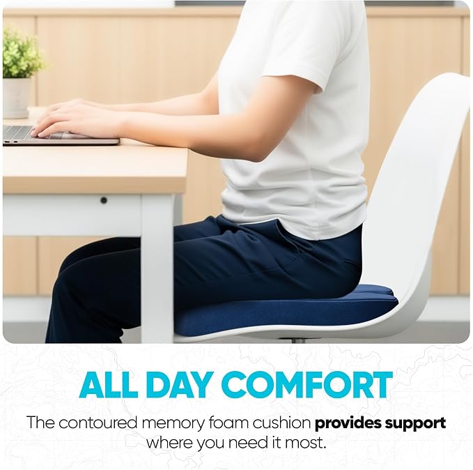 FORTEM Seat Cushion, Office Chair Cushion, Memory Foam Car Seat Cushions, Sciatica Coccyx Tailbone Pain Relief, Chair Cushions for Back Support, Sitting Pad for Gaming, Washable Cover, Non Slip, XL