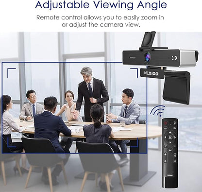Zoom Certified, NexiGo N950P (Gen 2) 4K Zoomable Webcam, RF Remote, Sony_Starvis Sensor, 5X Digital Zoom, Pro Web Camera with Dual Stereo Mics