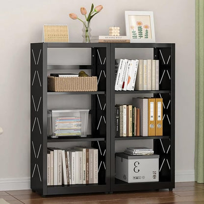 UNICOLY Bookshelves and Bookcases, 3 Tier Metal Bookshelf with Adjustable Shelves and Bookends, Open Shelf Bookcase, Display Shelves for Home Decor Bedroom, Living Room, Home Office, Black