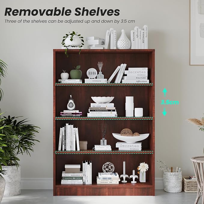 Farini 48 Inch Tall Bookcase,4 Shelf Bookshelves,Adjustable Bookshelf for Home Office,Cherry