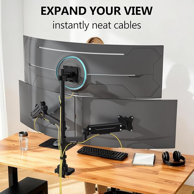 WALI Triple Monitor Mount, up to 49'' Ultrawides on Top Bracket and 34'' Screens on Side Brackets, Extra Tall 3 Monitors Desk Mount, Heavy Duty Monitor Arm up to 44 lbs (GSDM003N-P), Black