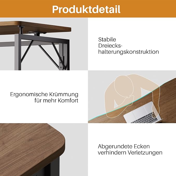 JOYMOOP 40" Folding Desk - Brown, No Assembly Middle Size Foldable Desk for Home, Office, Wooden Top Folding Computer Desk for Working, Writing, Studying