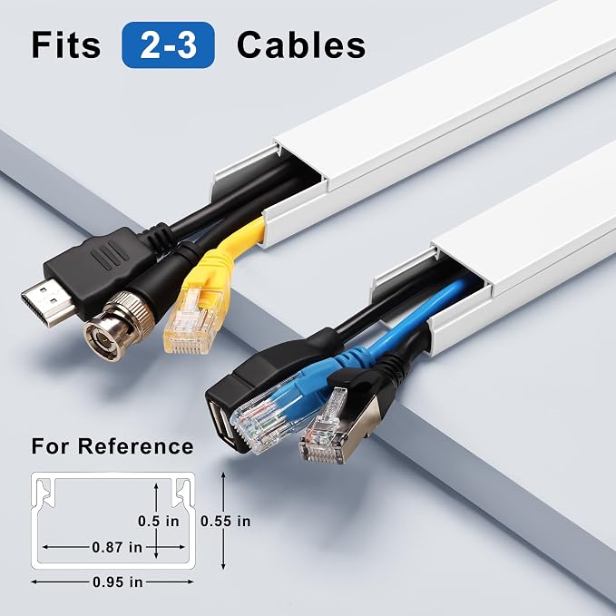 ZhiYo Cord Hider Kit, Cord Covers for Wires on Wall, Self-Adhesive Cable Raceway, TV Cord Hider for Wall Mounted TV, Paintable Cable Management Cover Kit, 7X L14in x W0.95in x H0.55in, White